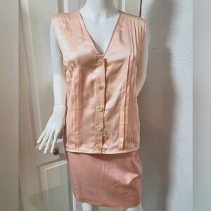 Valentino Night Vintage Light Pink Silk Button-Down Blouse and Skirt